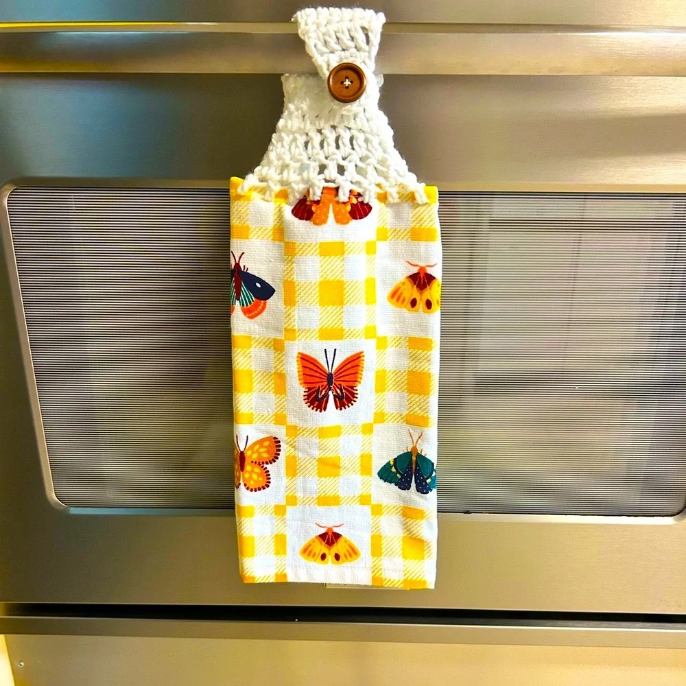 Hand Crafted Colorful Butterflies Hanging Hand Towel Crochet Top